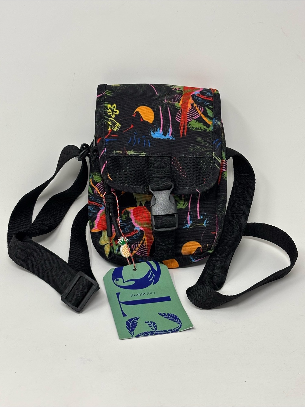 FARM Rio nylon crossbody bag NWT black tropical birds